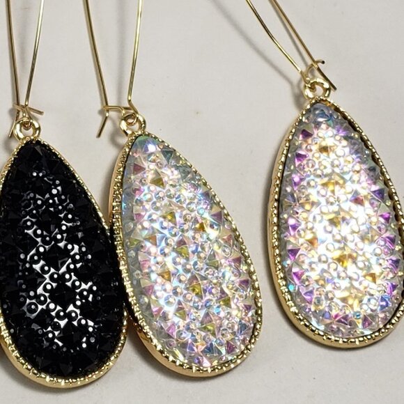 Women's Set of 3 Polished Gold tone Long Kidney Wire Multi color Earrings - Picture 4 of 7